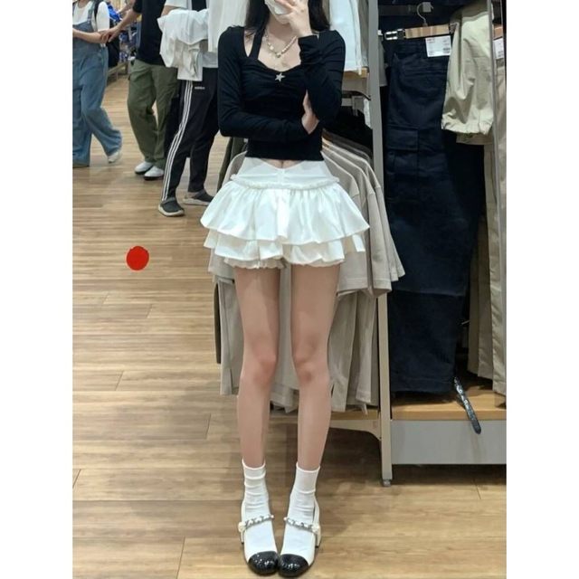 Pure and sexy hot girl puffy skirt for women with large size high waist A-line cake skirt anti-exposure small mini skirt pants
