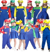 Halloween cosplay anime trang phục cha mẹ-con chơi người lớn và trẻ em Mario quần áo Super Mario áo liền quần