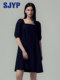 2024 summer new SJYP elegant square collar puff sleeve small black skirt A-line dress