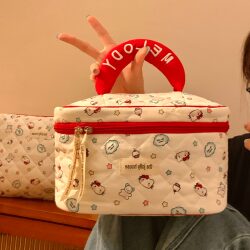 Cute Portable Cat Makeup Bag for Women, Large Capacity Skincare and Toiletry Bag, Travel Partitioned Storage Bag