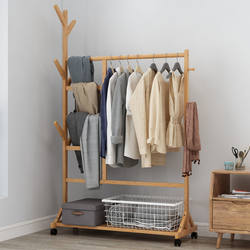 Mengshu Muyu Coat Rack Floor-Standing Vertical Clothes Drying Home Bedroom Room Simple Storage Rack Multi-Function