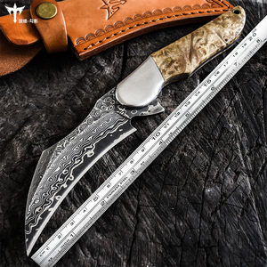 Damascus short knife patterned steel cutting tools for self-defense, cold weapons, outdoor small knives, calcined small knives, Swiss military knives