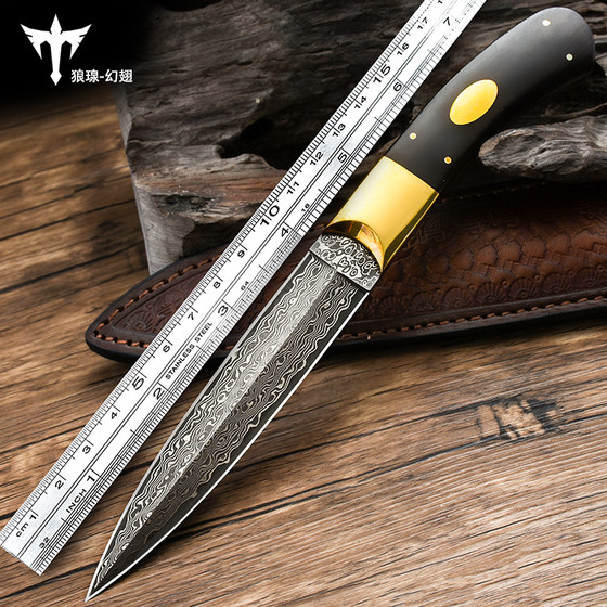Damascus steel knife Short knife Swiss military knife high -hardness knife anti -body cold weapon wild portable fruit knife