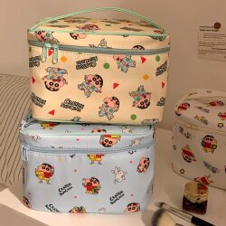 Cute Crayon Shin-Chan Cosmetic Bag for Women, Portable Large-Capacity Travel Skin Care Product Storage Bag, Partitioned Toiletry Bag