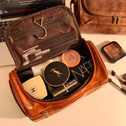 High-Grade Pu Leather Cosmetic Bag for Women, Portable Large-Capacity Partitioned Storage Bag, Travel Waterproof Storage Bag, Toiletry Bag