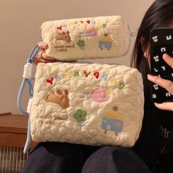 Cute Portable Puppy Cosmetic Bag for Women, Large Capacity Skin Care Product Toiletry Bag, Stationery Pencil Case, Travel Storage Bag