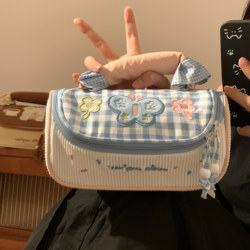 Cute Dopamine Portable Cosmetic Bag for Women, Large Capacity Partitioned Skincare Storage Bag, Travel Toiletry Bag