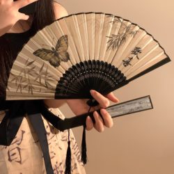 Ancient Style Butterfly Folding Fan for Women, Portable for Summer, Suitable for Hanfu, Cheongsam, Dance, Photography, New Chinese Style, National Style Bamboo Fan