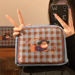 Cute Puppy Plaid Makeup Bag for Women, Large Capacity Portable Partitioned Storage Bag, 2026 New Travel Toiletry Bag