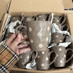 Polka Dot Fans Are in Ecstasy! Japanese Retro Creative Ceramic Mug for Coffee, Milk, Office Use, High Aesthetic Value Cup