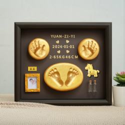 Year of the Horse Baby Hand and Foot Print Photo Frame, Baby's First Hair and Umbilical Cord Keepsake, Newborn Full Moon Ceremony, Hundred-Day Hand and Foot Prints