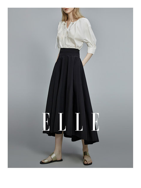ELLE black design high-waisted skirt for women 2025 summer new layered high-quality simple slim skirt
