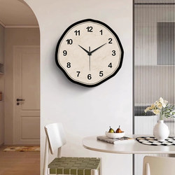 Minimalist Modern Living Room Wall Clock, Home Wall-Mounted Clock, Dining Room Light Luxury Silent Clock, Cream Style, No Drilling Required