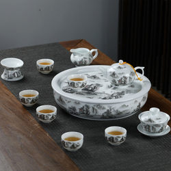 Jingdezhen Kung Fu Tea Set Chinese-Style Home Office Ceramic Teapot, Gaiwan, Teacup, Tea Tray Complete Set Gift Box