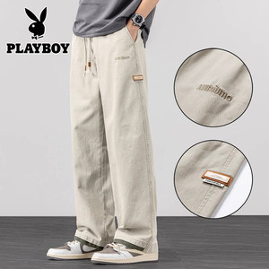 Playboy American pure cotton high street casual pants summer thin loose straight sports overalls trousers for boys