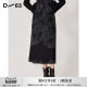 D63 women's winter black retro print new Chinese style high waist mid-length straight skirt 2024 new