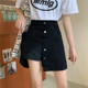 Large size black denim skirt for women in summer fat girl covering her belly and making her look slim straight A-line short skirt anti-exposure skirt pants