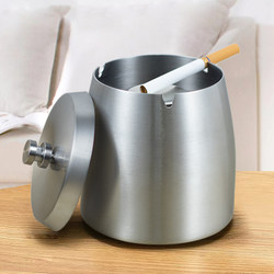 Stainless Steel Ashtray, Windproof, Trendy, Anti-Fly Ash, Creative with Lid, for Home, Living Room, Billiards, Office, Covered Ashtray