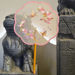 【Pink Collection】Traditional Chinese Fan, Round Fan for Dance, Chinese Style Hanfu Performance, Double-Sided Embroidered Fan for Women