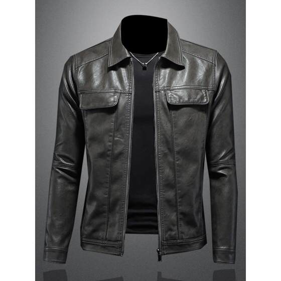 
Autumn and winter trendy European and American lapel leather jackets for men, new slim fit short jackets for men's motorcycles, casual youth business leather jackets