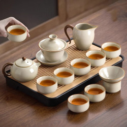 Ruyao Kung Fu Tea Set 2025 New Model for Home Use, Tea Brewing Set, Ceramic Gaiwan Teapot and Tea Cups Set