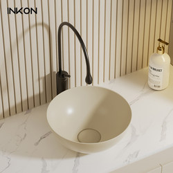 Simple Small-Sized Washbasin, Small Size, Cream-Colored Countertop Basin, Balcony Round Ceramic Mini Washbasin