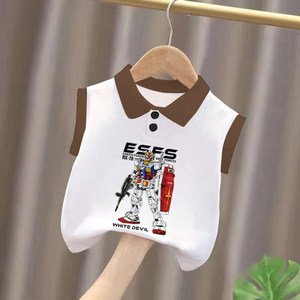 
Pure cotton boys polo shirt color matching sleeveless vest 2026 summer style small and medium-sized children and babies handsome printed tops