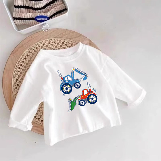 
Pure cotton boy white round neck long sleeve T-shirt Spring and Autumn Small and Medium Children's Baby Cartoon and Anime Handsome Printed Top