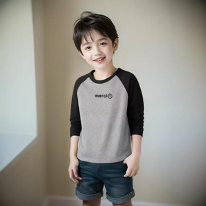
100% cotton boys color-blocked long-sleeved T-shirt spring and autumn new style children's baby cartoon casual printed tops