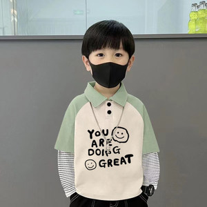 
Pure cotton striped long-sleeved T-shirt boys polo shirt 2026 spring and autumn new style children's cartoon handsome bottoming top