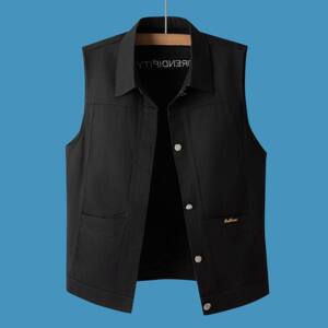
Embroidered black denim vest short jacket for men's spring and summer clothing 2024 new Korean loose horse clip vest top