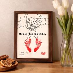 Baby's First Birthday Hand and Footprint Commemorative Simple Drawing Hand and Footprint Photo Frame Baby's First Birthday Ceremony Props