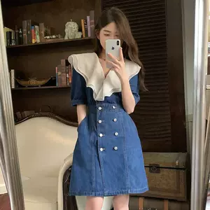 breasted denim long dress stitching Latest Best Selling Praise