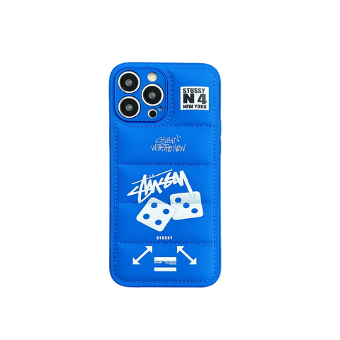 Stussy Trendy Fashionable Dice Graphic Blue Stitched Phone Case for iPhone  17, 16, 15, 14 and 13