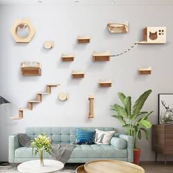 Wall-Mounted Cat Climbing Frame, Cat Jumping Platform, Cat House, Solid Wood Indoor Wall-Mounted Cat Climbing Column, Springboard, Small Apartment Cat Paradise