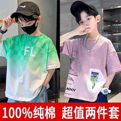Boys' Summer Short-Sleeved T-Shirt, Pure Cotton, Summer Children's Half-Sleeve Top, Stylish Gradient Boys' Clothing, Trendy T-Shirt for Older Children
