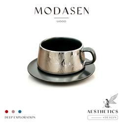 Modasen丨Yinfan Dfrh High-End Black and White Titanium-Plated Ceramic Coffee Cup and Saucer, French Afternoon Tea Cup, Souvenir
