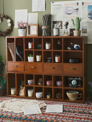 Desktop Storage Box Tape Cosmetics Organizer Desk Stationery Wooden Vintage Drawer Zakka Cabinet