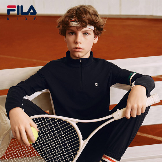 
FILA Fila Children's Long Sleeve T-shirt 2025 Autumn New Boys Middle and Large Children Tennis Sports Stand Collar Top