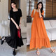 Large size women's vacation style cool and fat girl looks slim and not wrinkled cotton linen square collar summer new loose short-sleeved dress