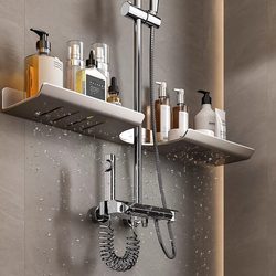 Space Aluminum Shower Rack, No-Drill Bathroom Shower Shelf Bracket, Shower Rod Holder, Shower Gel Tray