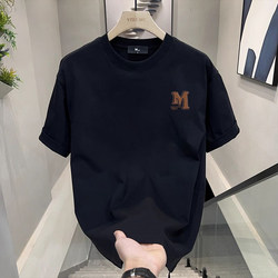 2025 Summer New Short-Sleeved T-Shirt for Men, Trendy Brand, Heavyweight Pure Cotton Top, Youth Black T-Shirt, Half-Sleeve