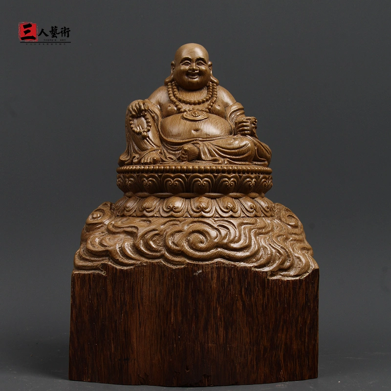 三人艺术沉香弥勒佛像木雕刻摆件弥勒佛观世音菩萨地藏王供奉-Taobao 