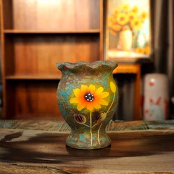 Vintage Green Lotus Lamp Sunflower Jingdezhen Ceramic Handmade Succulent Ornament 003 Default Slight Flaws Bld