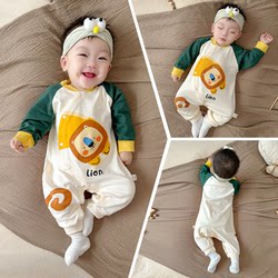Newborn Baby Long-Sleeved Jumpsuit Pure Cotton Full-Month Clothing Spring and Autumn Style Newborn Baby Romper Cartoon Lion