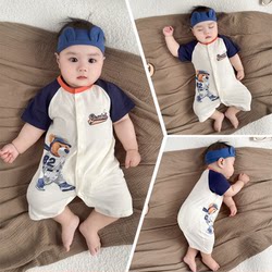 Baby Summer Romper Short-Sleeved Pure Cotton Class a Male Baby Clothes Cartoon Bear Outdoor Wear Summer Thin Style