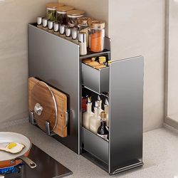 Kitchen Storage Rack Multi-Functional Pull-Out Ultra-Narrow Spice Rack Salt Seasoning Jar Storage Box Countertop Spice Rack