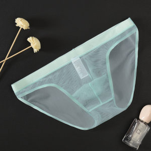 Men's transparent underwear, mesh seamless, low-waist, breathable, solid color, sexy nude, boys' briefs, large size, fully see-through