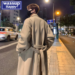 
wassup happy mid-length wool coat men's winter British style wool coat high-end over-knee windbreaker