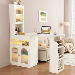 Retractable Bar Table in Cream Style for Home Use, Integrated Partition Sideboard, Solid Wood Living Room Sofa Side Cabinet, Entryway Cabinet